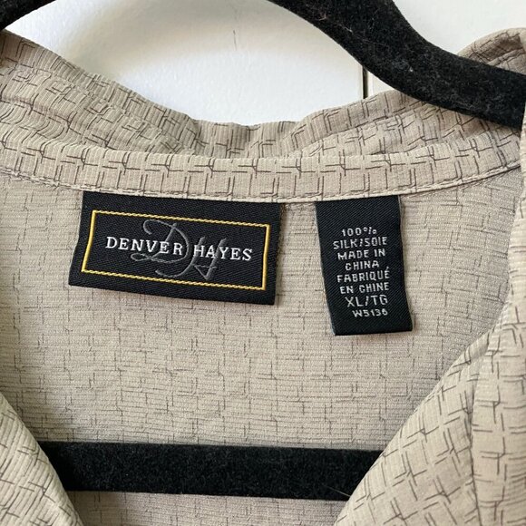 Vintage Denver Hayes Shirt Mens XL Silk Beige Check Print Button Up - Picture 4 of 8
